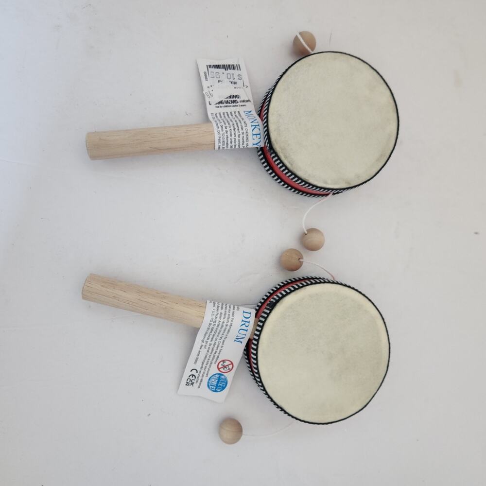 Set of 2 Red Monkey Drums, New with Tags